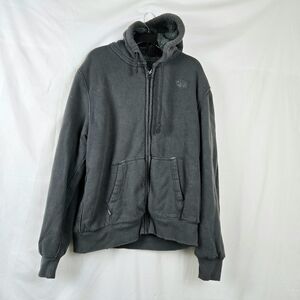 Buffalo‎ David Bitton Men's Gray Faux Fur Lined Distressed Y2K Hoodie Sweater XL